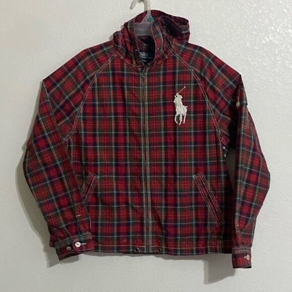 POLO Ralph Lauren Full Zip Big Pony Cotton/Nylon Blend Hooded Plaid Jacket XL - Picture 1 of 12